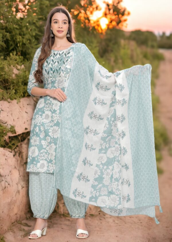 Elegant Printed Cotton Kurta with Pant and Dupatta: A Perfect Ensemble